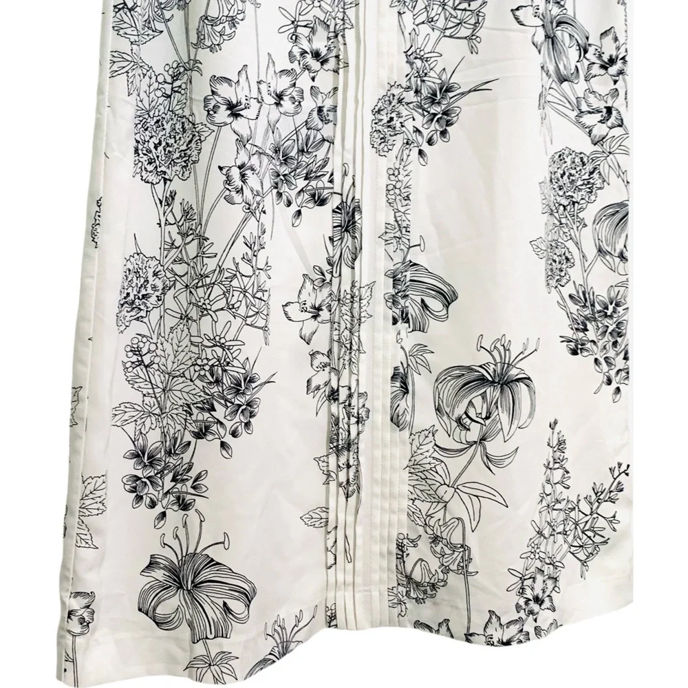 Banana Republic Floral Print Pintuck Shift Dress Size 2 Black White Summer Dress
